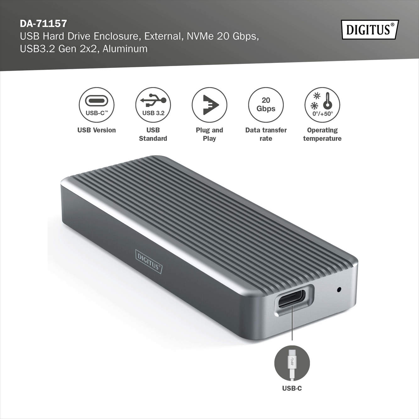 USB M.2 harde schijf behuizing, SSD, extern, NVMe , 20Gbps, USB 3.2 Gen2x2, aluminium, incl. montagemateriaal - Afbeelding 6