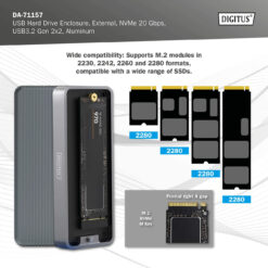 USB M.2 harde schijf behuizing, SSD, extern, NVMe , 20Gbps, USB 3.2 Gen2x2, aluminium, incl. montagemateriaal - Afbeelding 7