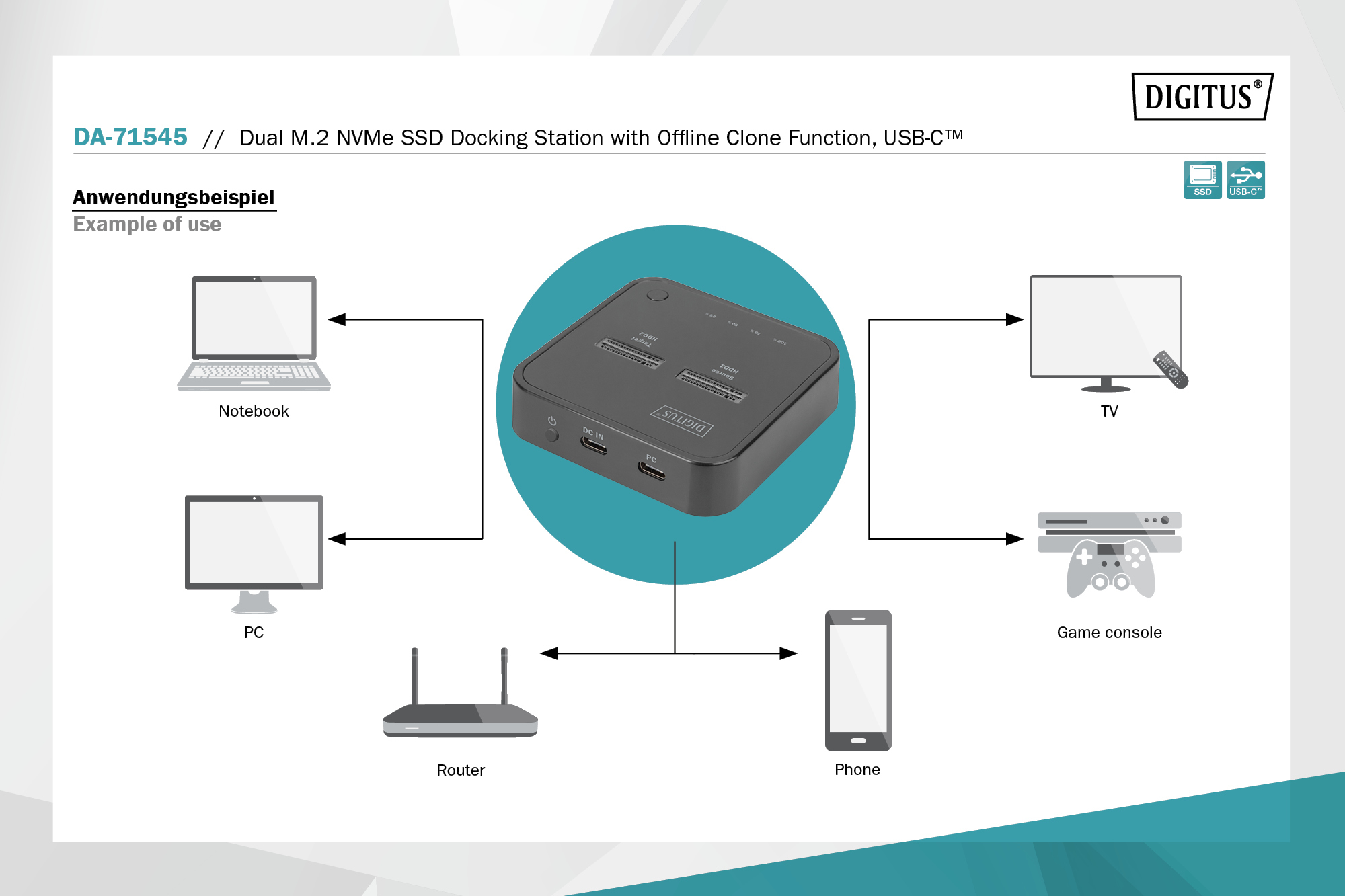 Dual M.2 NVMe SSD dockingstation met offline kloonfunctie, USB-C™ - Afbeelding 9