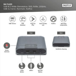 USB M.2 NVMe Clonestation, SSD, NVMe, 20Gbits, USB 3.2 Gen2, aluminium, zonder gereedschap - Afbeelding 6