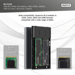 USB M.2 NVMe Clonestation, SSD, NVMe, 20Gbits, USB 3.2 Gen2, aluminium, zonder gereedschap - Afbeelding 7