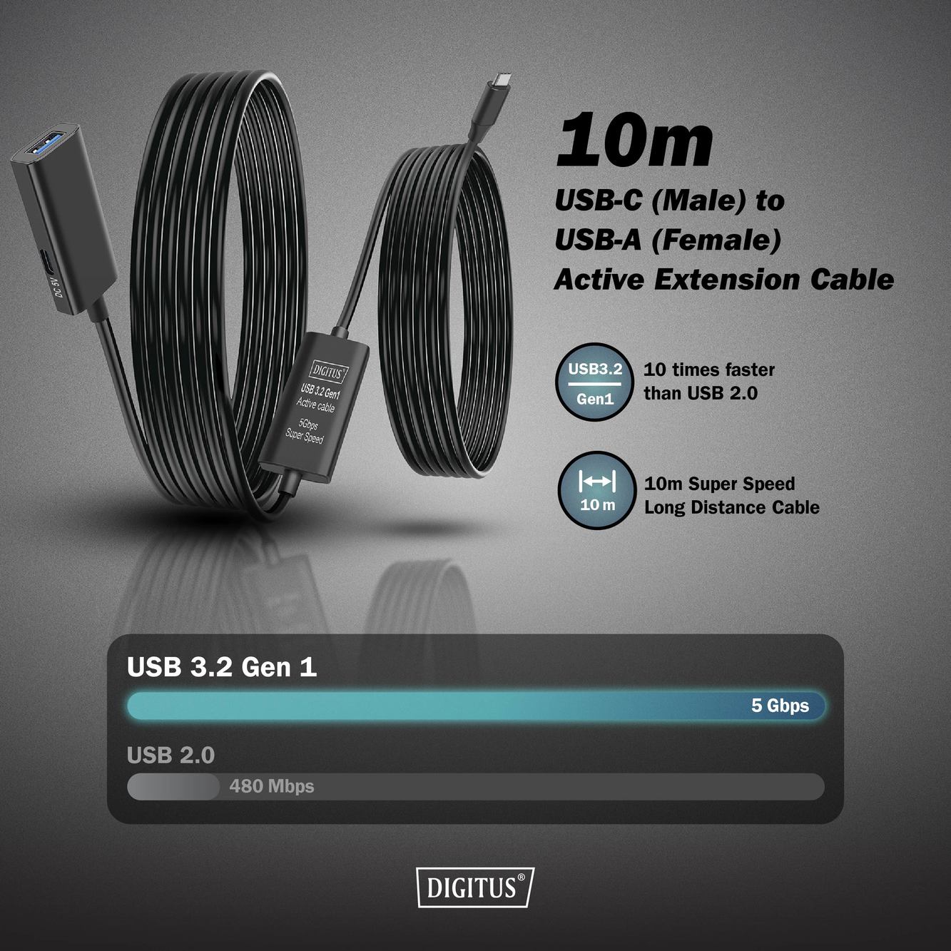 Actieve USB 3.2 Gen1 5G-verlengkabel, USB-C - USB-A, 10 m - Afbeelding 5