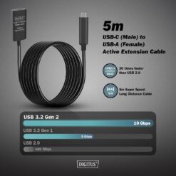 Actieve USB 3.2 Gen2 10G verlengkabel, USB-C - USB-A, 5m - Afbeelding 3