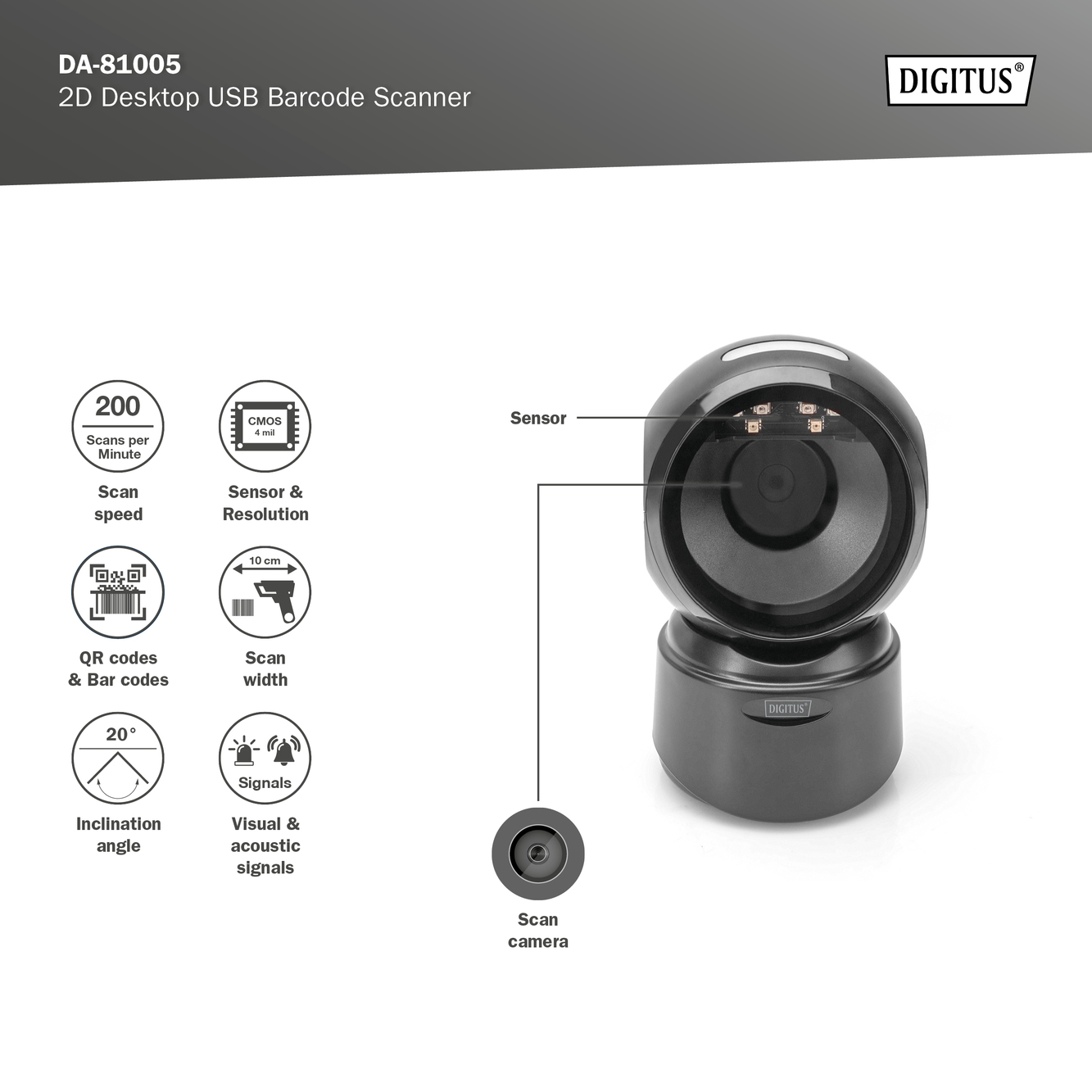 1D 2D desktop USB-barcodescanner, compatibel met QR-code - Afbeelding 5