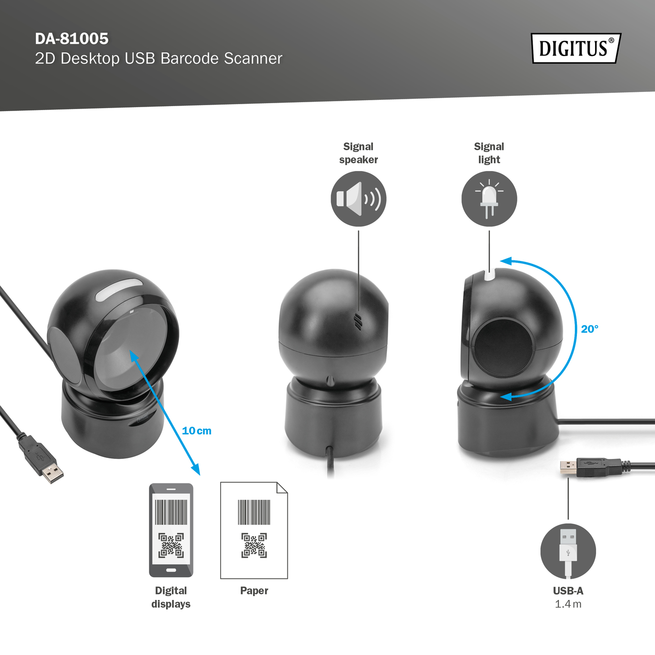 1D 2D desktop USB-barcodescanner, compatibel met QR-code - Afbeelding 6