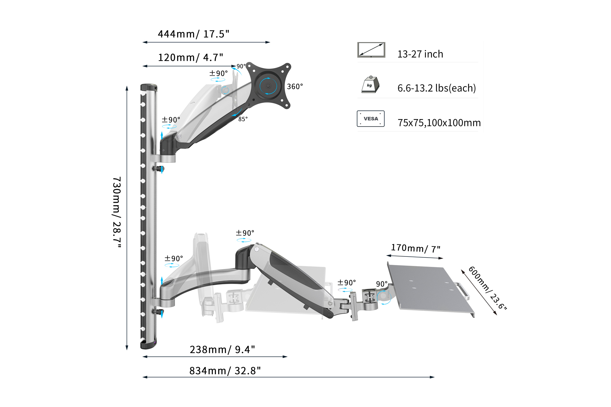 Flexibele werkplek voor wandmontage - Afbeelding 7
