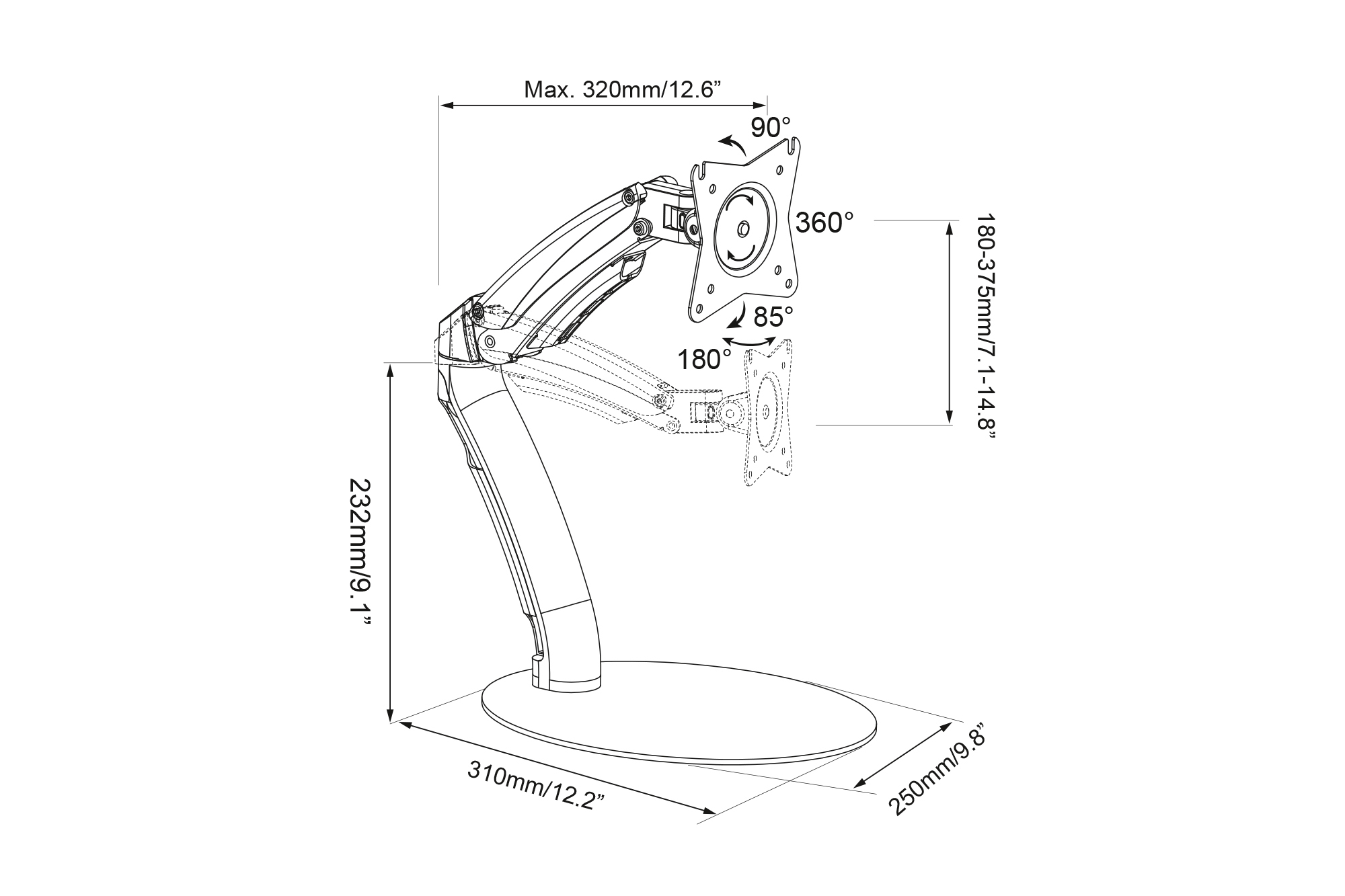 Enkele monitorstandaard, 27", 6,5 kg - Afbeelding 6