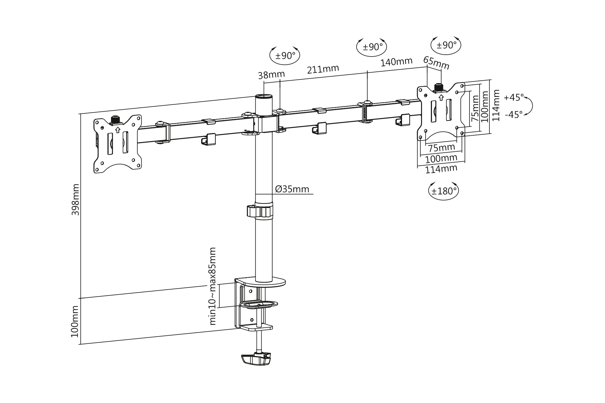 Dubbele monitorbeugel, 2x 32", 2x 8 kg - Afbeelding 8