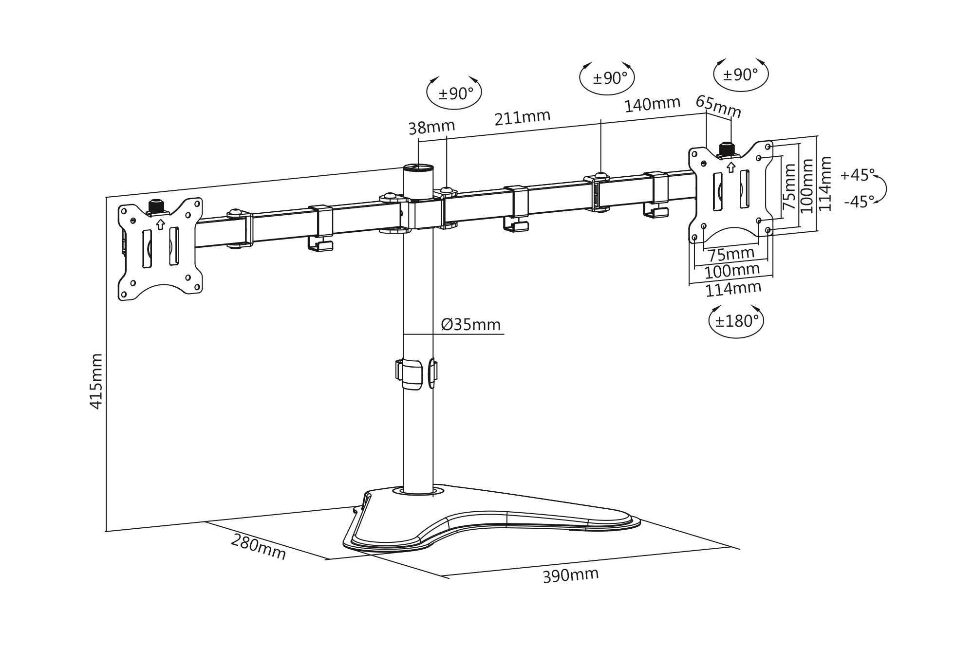 Dubbele monitorstandaard, 2x 32", 2x 8 kg - Afbeelding 8
