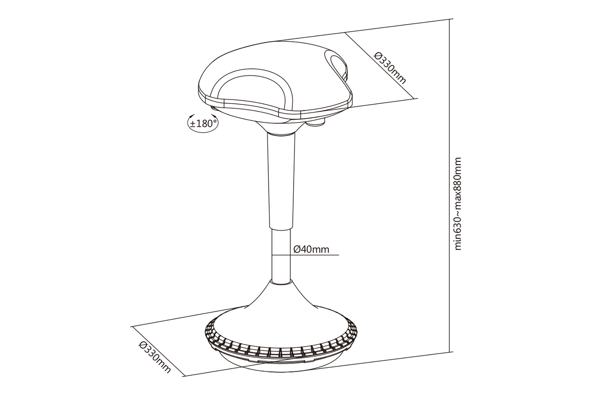 Ergonomische kruk / stahulp, in hoogte verstelbaar met gasdrukveer - Afbeelding 6