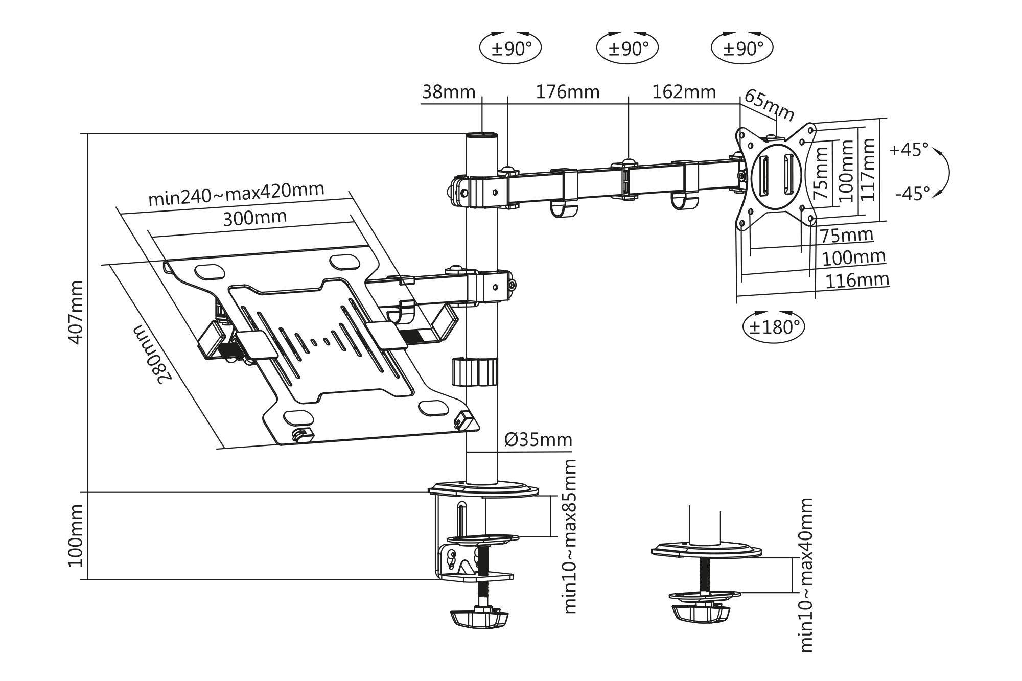 Enkele monitorbeugel & notebookbeugel, 1x32", 2x 9 kg - Afbeelding 9