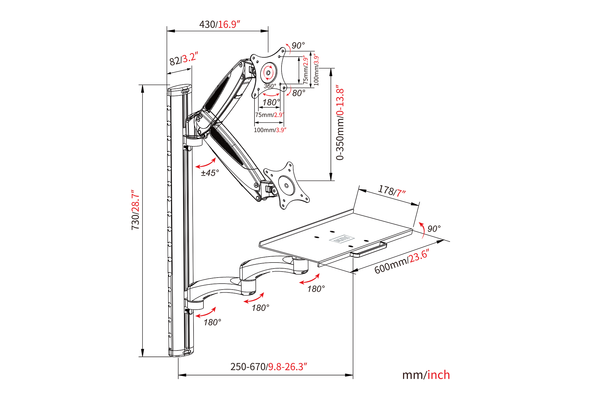 Werkstation (monitor, toetsenbord, muis) Wandmontage - Afbeelding 5