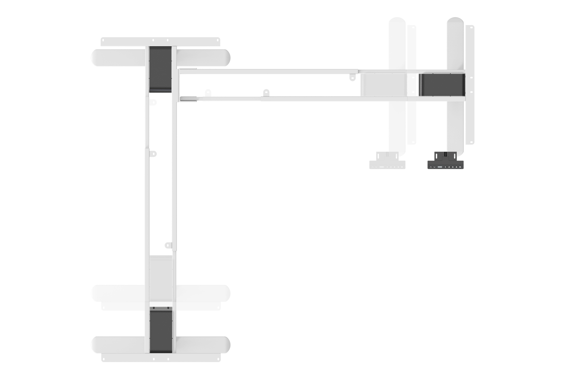 Elektrisch in hoogte verstelbaar tafelframe, 90° L-vormig, drievoudige motor, 2-staps, wit - Afbeelding 3