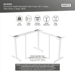 Elektrisch in hoogte verstelbaar tafelframe, 90° L-vormig, drievoudige motor, 2-staps, wit - Afbeelding 7