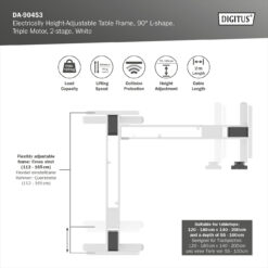 Elektrisch in hoogte verstelbaar tafelframe, 90° L-vormig, drievoudige motor, 2-staps, wit - Afbeelding 8