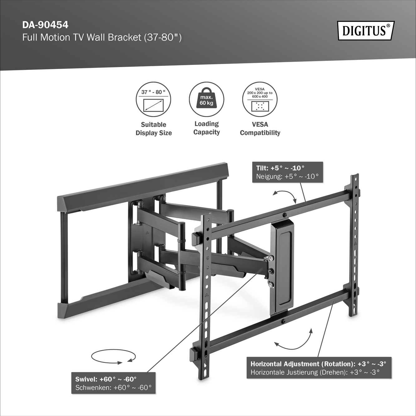 Full Motion tv-wandhouder (37-80") - Afbeelding 2