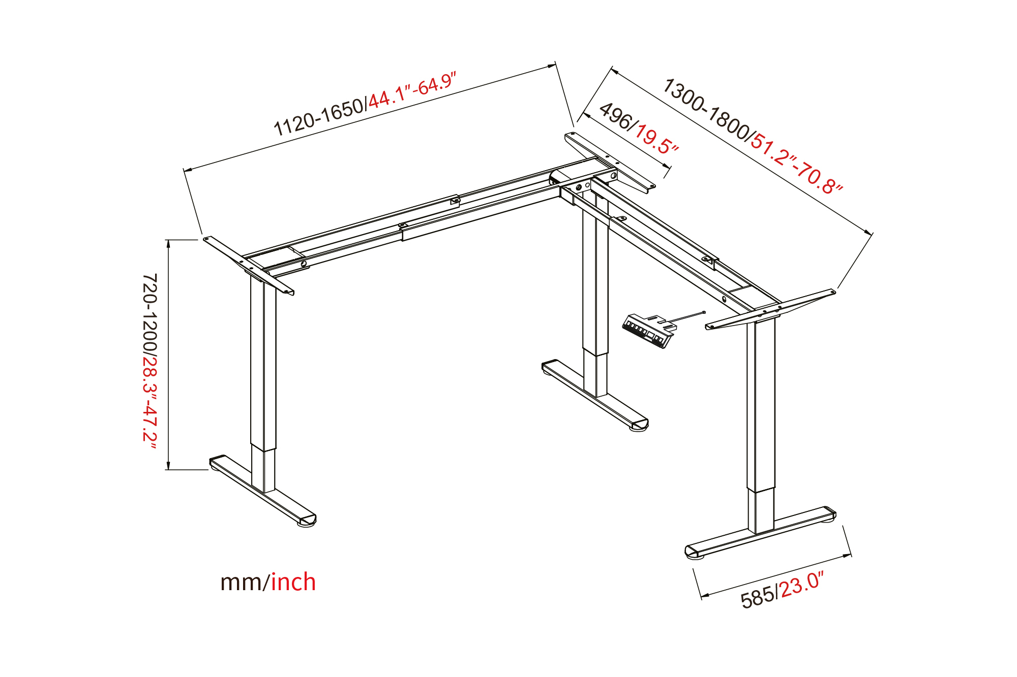 Elektrisch in hoogte verstelbaar tafelframe, 90° L-vorm, drievoudige motor, 2-staps, grijs - Afbeelding 2