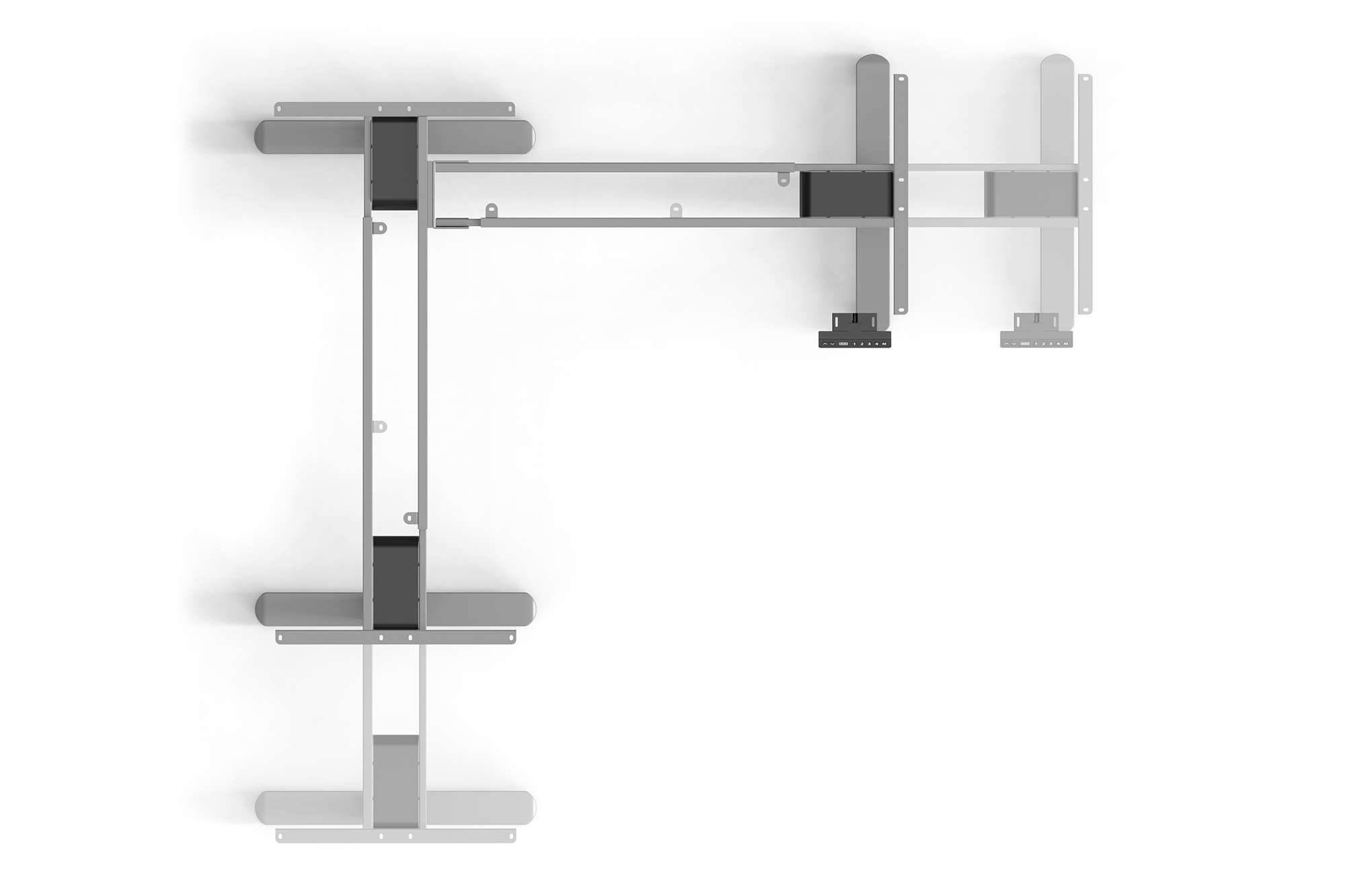 Elektrisch in hoogte verstelbaar tafelframe, 90° L-vorm, drievoudige motor, 2-staps, grijs - Afbeelding 4