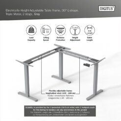 Elektrisch in hoogte verstelbaar tafelframe, 90° L-vorm, drievoudige motor, 2-staps, grijs - Afbeelding 7