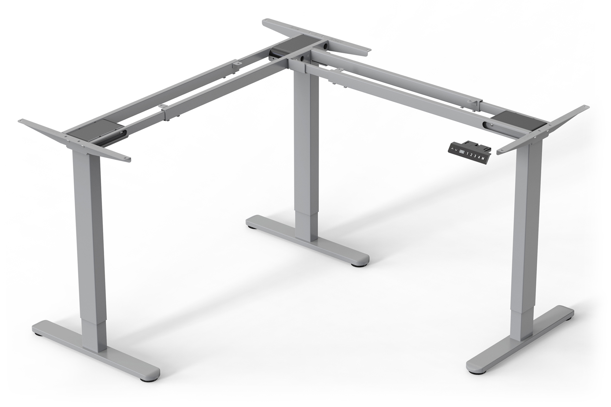 Elektrisch in hoogte verstelbaar tafelframe, 90° L-vorm, drievoudige motor, 2-staps, grijs