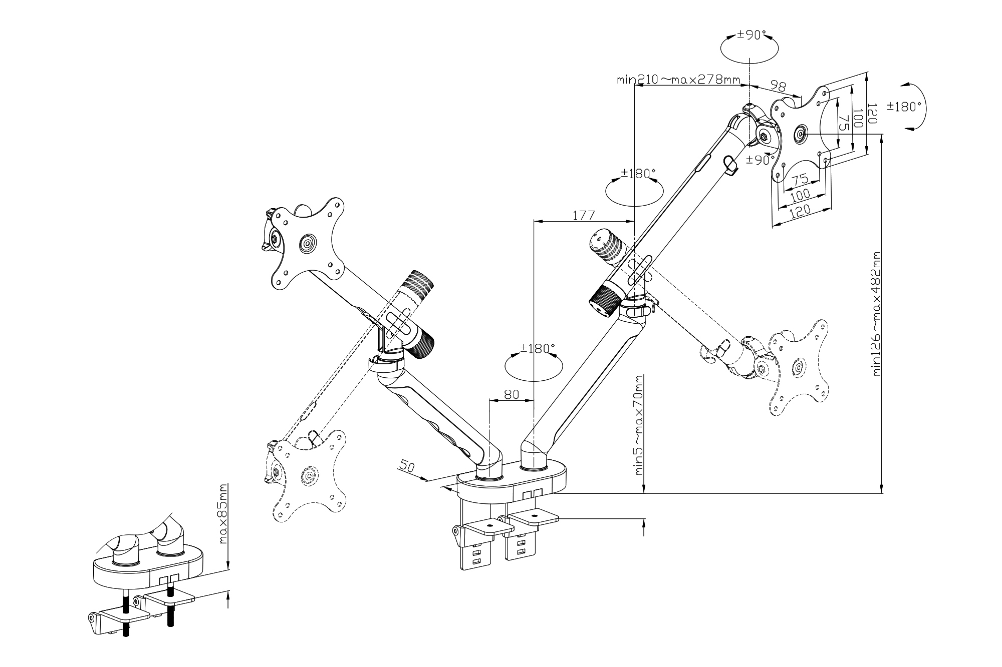 Dubbele ontwerpmonitorbeugel, 2x 35", 2x 10 kg - Afbeelding 7