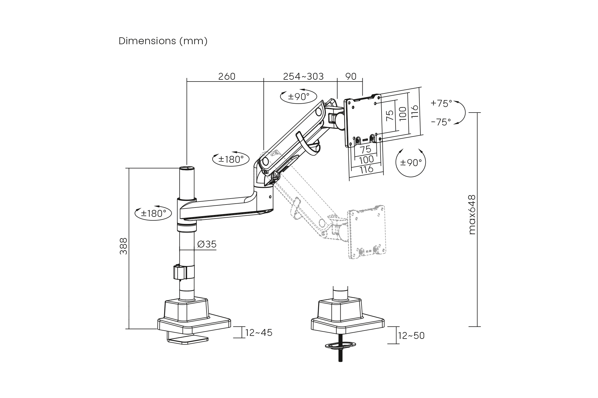 Enkele monitorsteun, 57", 27 kg - Afbeelding 4