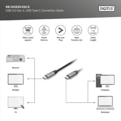USB-C - USB-C-verbindingskabel, USB 3.2 Gen1, 4K / 60 Hz, 1m - Afbeelding 4