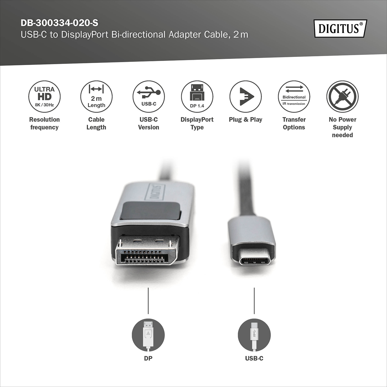 USB-C - DisplayPort-adapterkabel, 8K / 30 Hz - Afbeelding 6