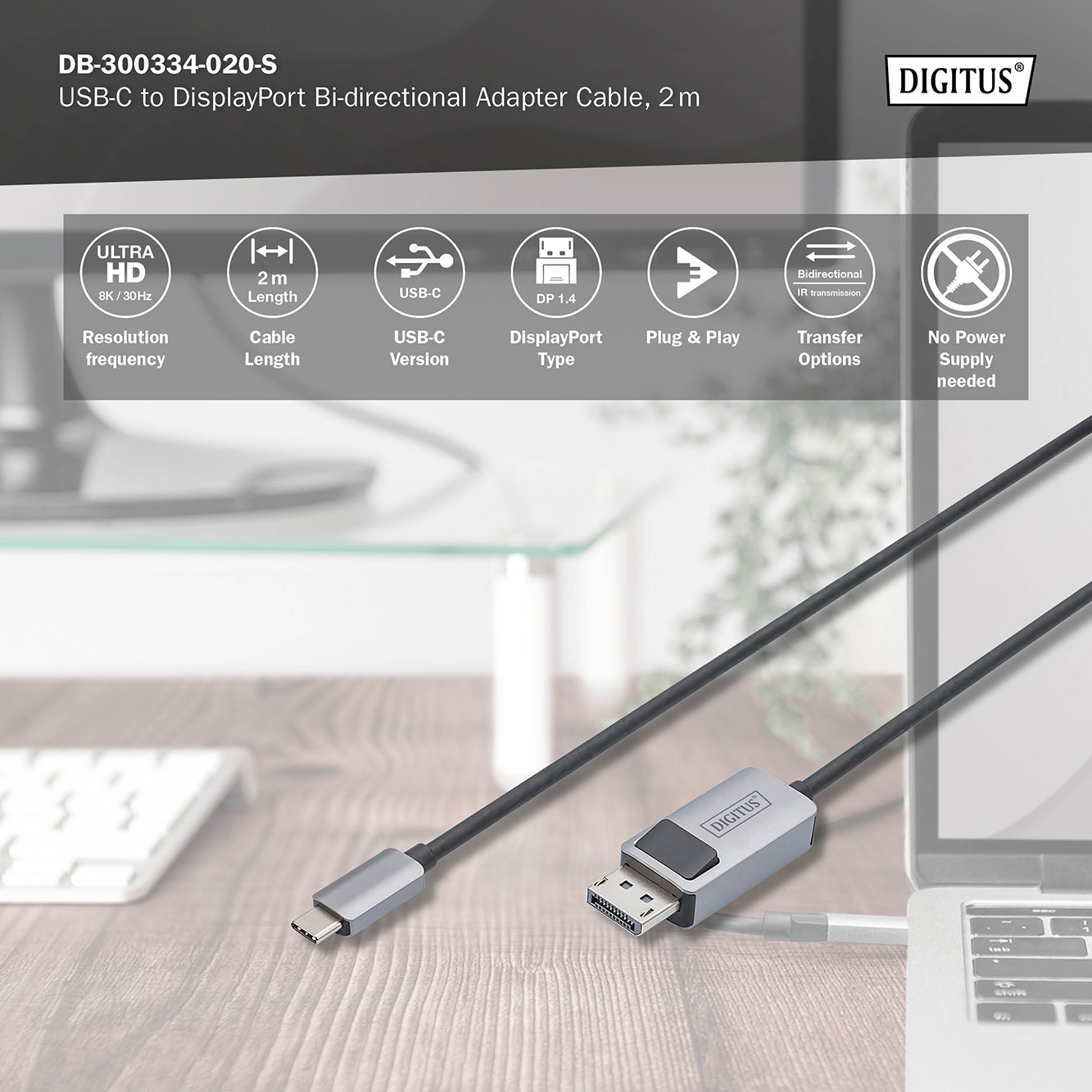 USB-C - DisplayPort-adapterkabel, 8K / 30 Hz - Afbeelding 5