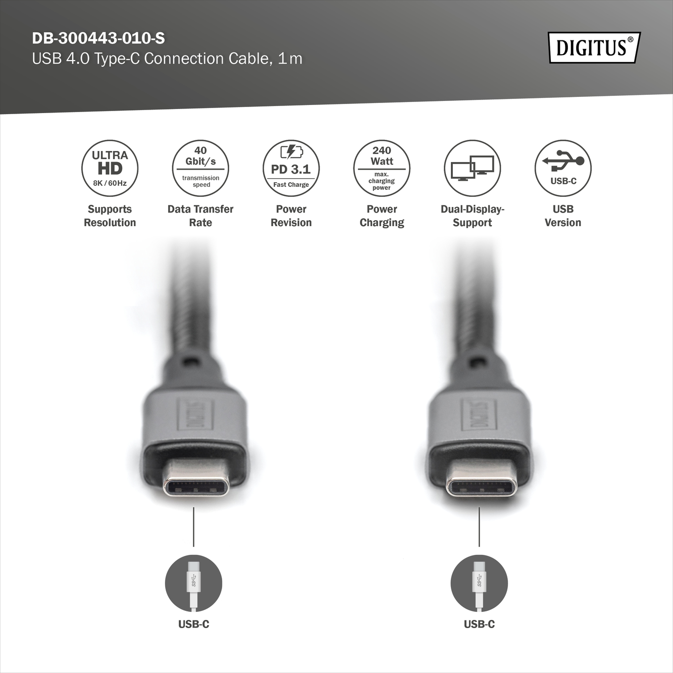 USB-C 4.Gen3 - USB-C-verbindingskabel, 1m - Afbeelding 5