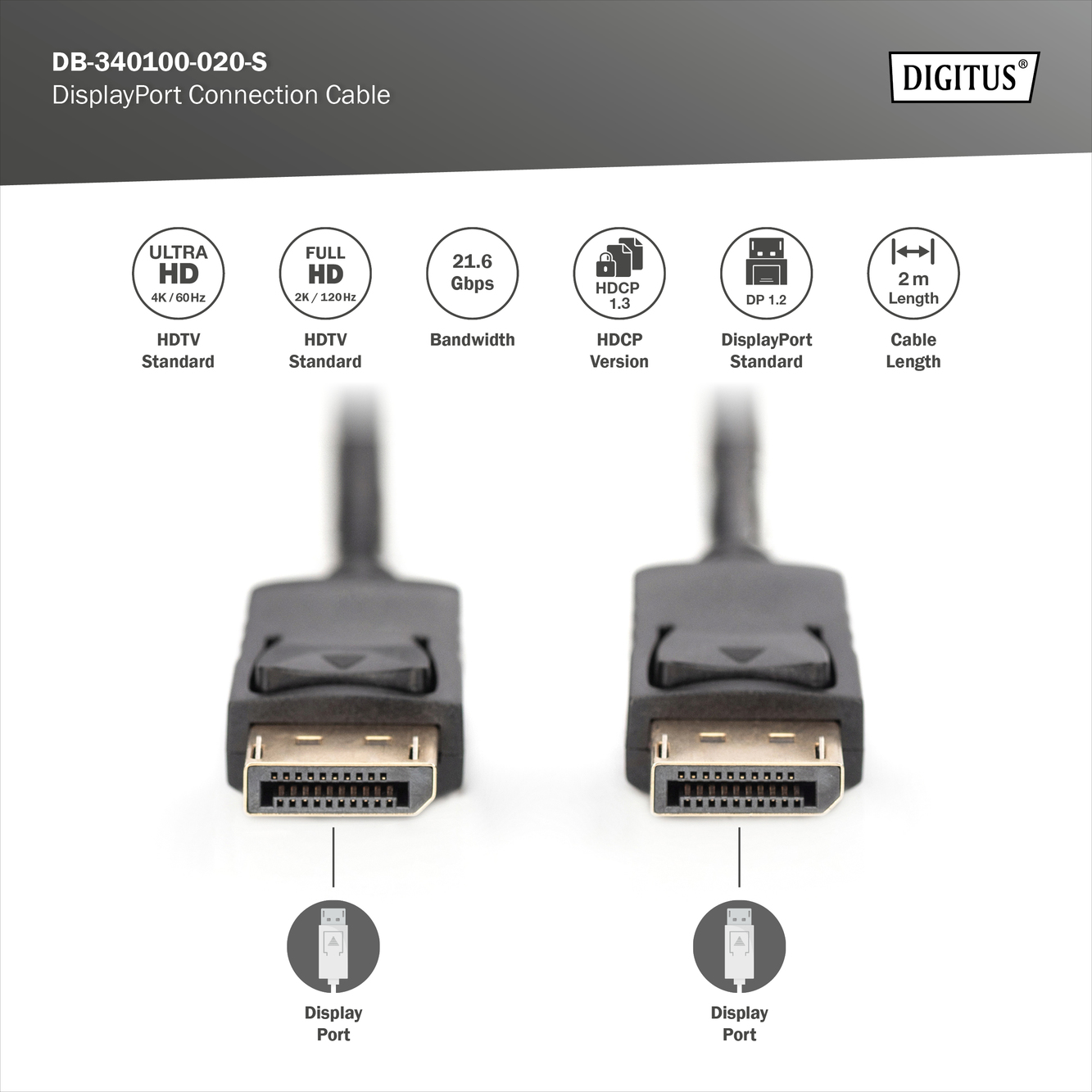 DisplayPort-aansluitkabel, 2m - Afbeelding 3