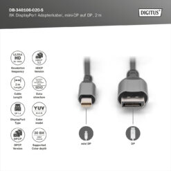 8K DisplayPort adapterkabel, mini-DP naar DP - Afbeelding 3