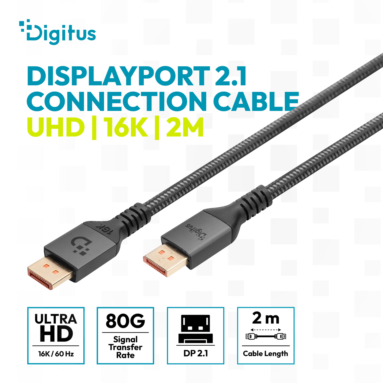 16K DisplayPort-verbindingskabel, versie 2.1, 2m, 80G, zwart - Afbeelding 3