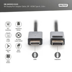 4 K DisplayPort adapterkabel, DP - HDMI type A - Afbeelding 3