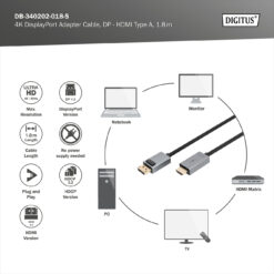 4 K DisplayPort adapterkabel, DP - HDMI type A - Afbeelding 4