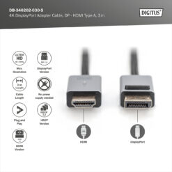 4 K DisplayPort adapterkabel, DP - HDMI type A - Afbeelding 3