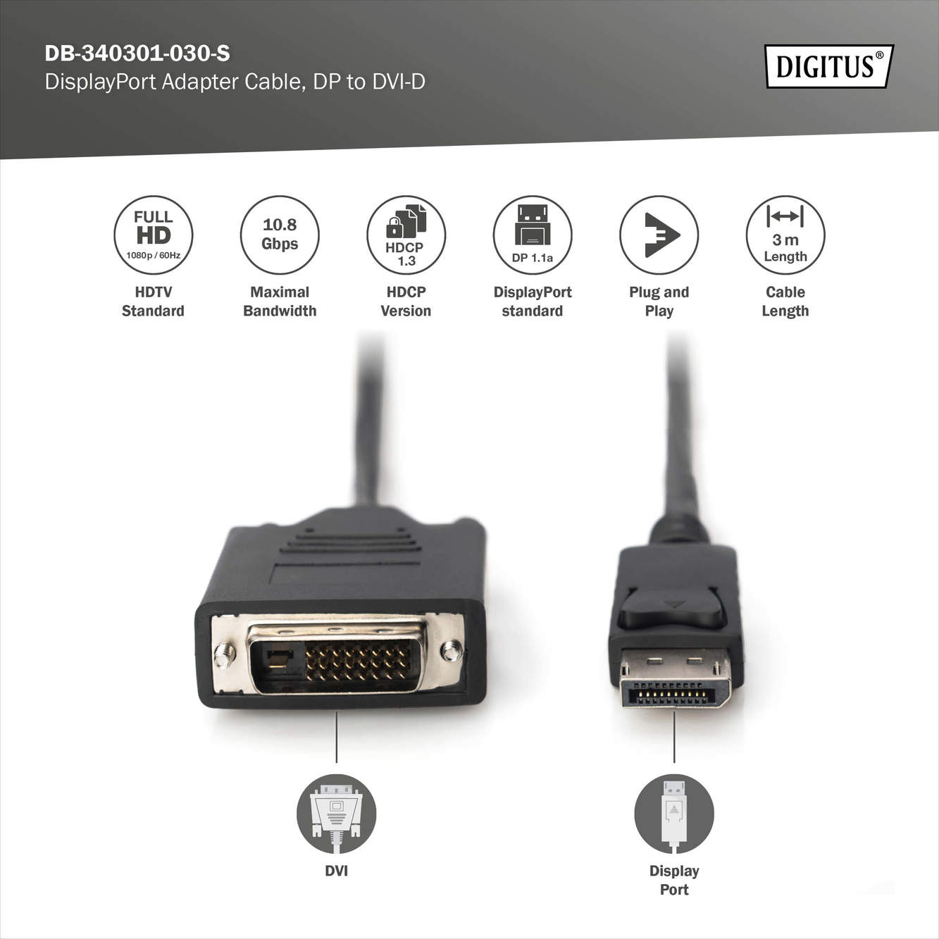 DisplayPort-adapterkabel, DP naar DVI-D - Afbeelding 4