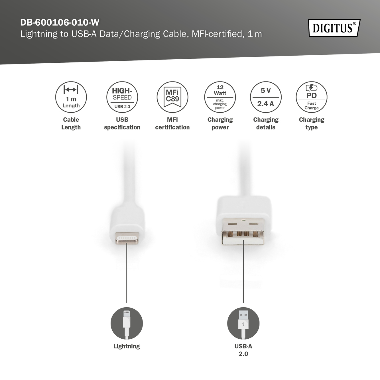 Lightning-naar-USB A-gegevens-/oplaadkabel, MFI-gecertificeerd - Afbeelding 5