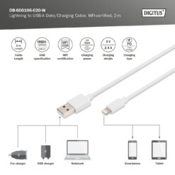 USB-A - Lightning data-/oplaadkabel, MFI-gecertificeerd, 2m - Afbeelding 4