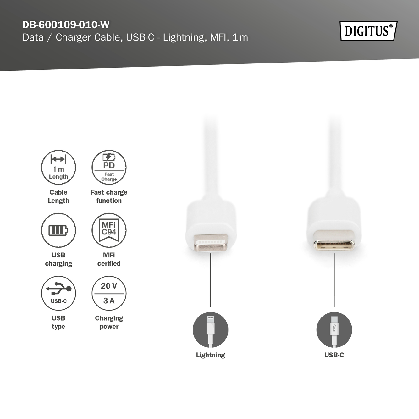 USB-C - Lightning data-/oplaadkabel, MFI-gecertificeerd, 1m - Afbeelding 4