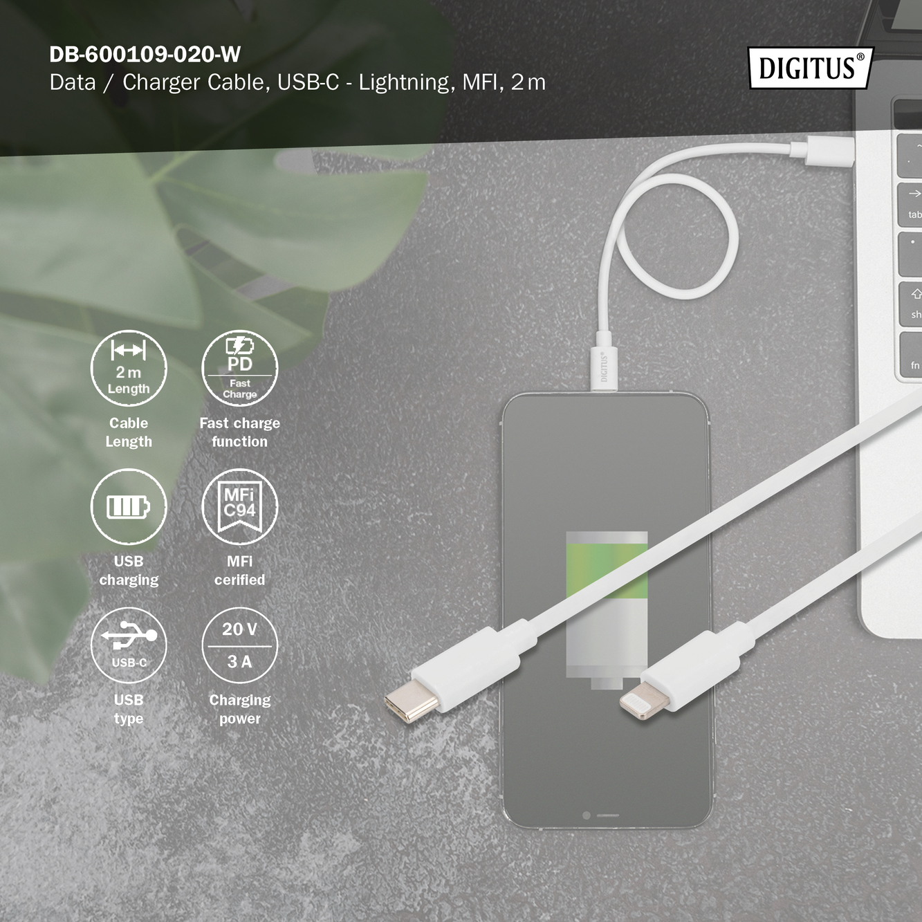 USB-C - Lightning data-/oplaadkabel, MFI-gecertificeerd, 2m - Afbeelding 6
