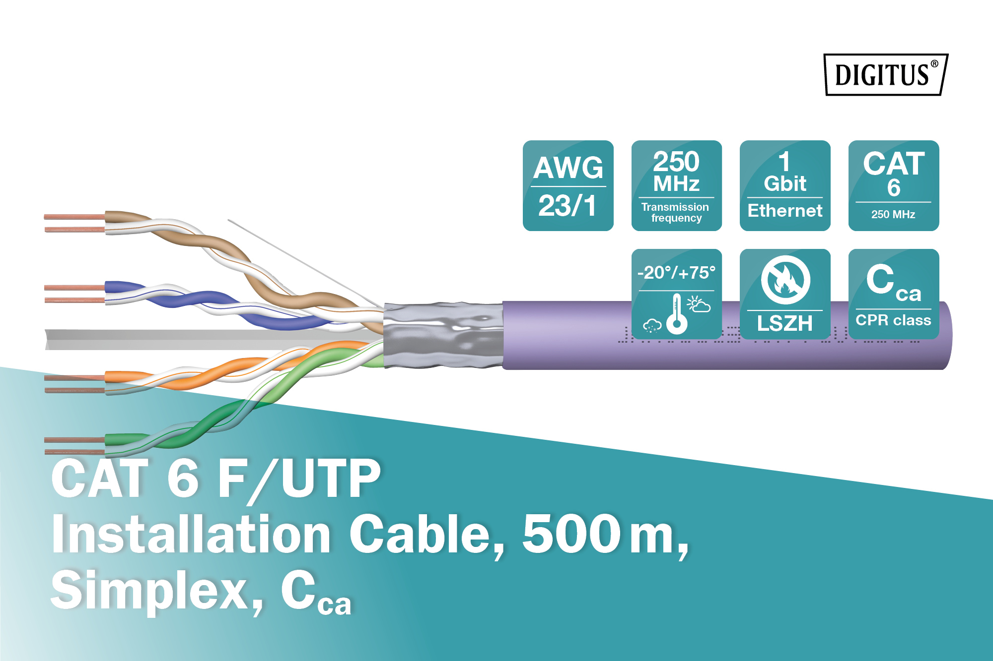 CAT 6 F/UTP installatiekabel, 500 m, simplex, B2ca - Afbeelding 5