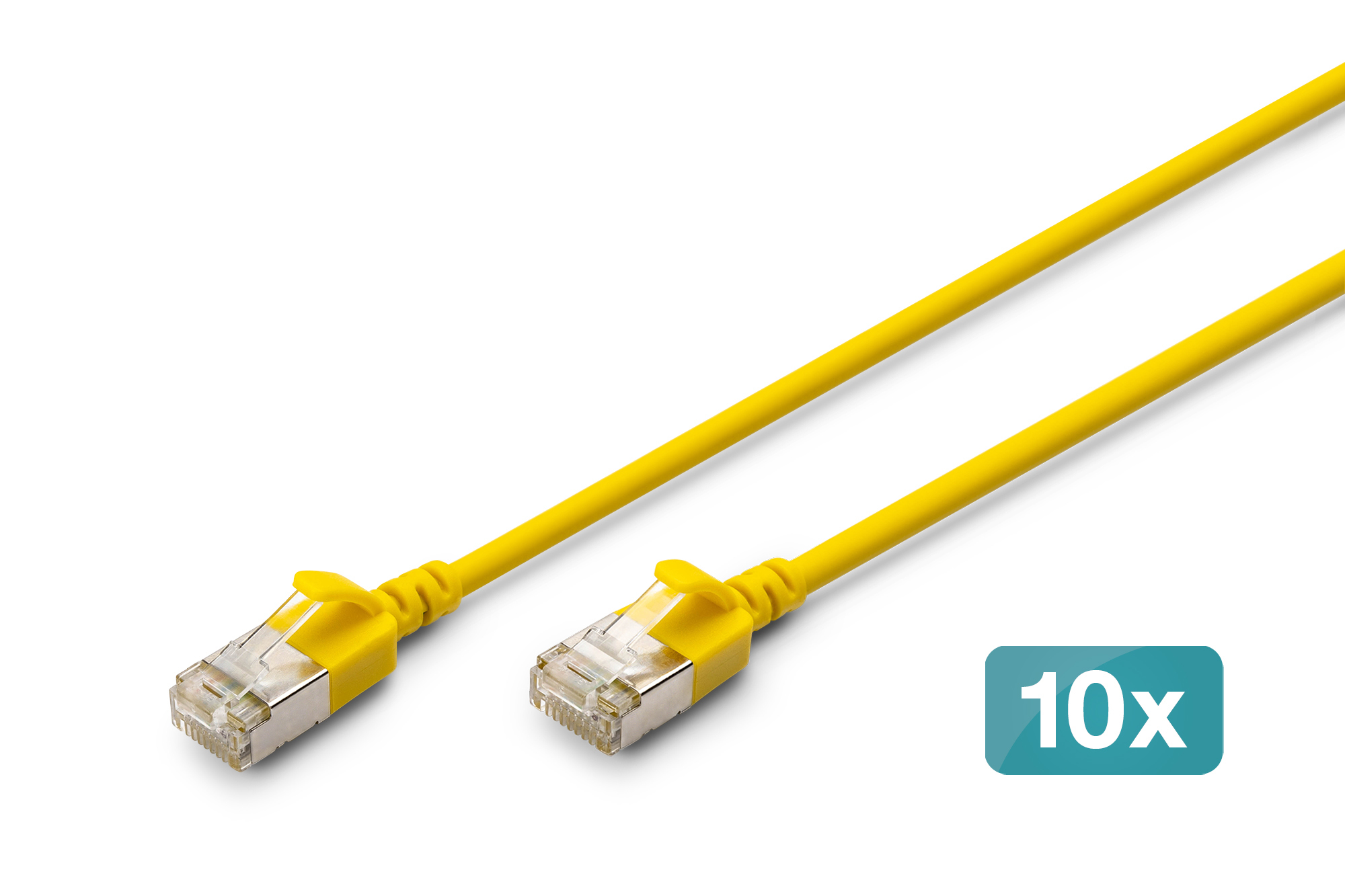 CAT 6A F-FTP Slim patchkabel, 0,3 m, geel, 10 stuks