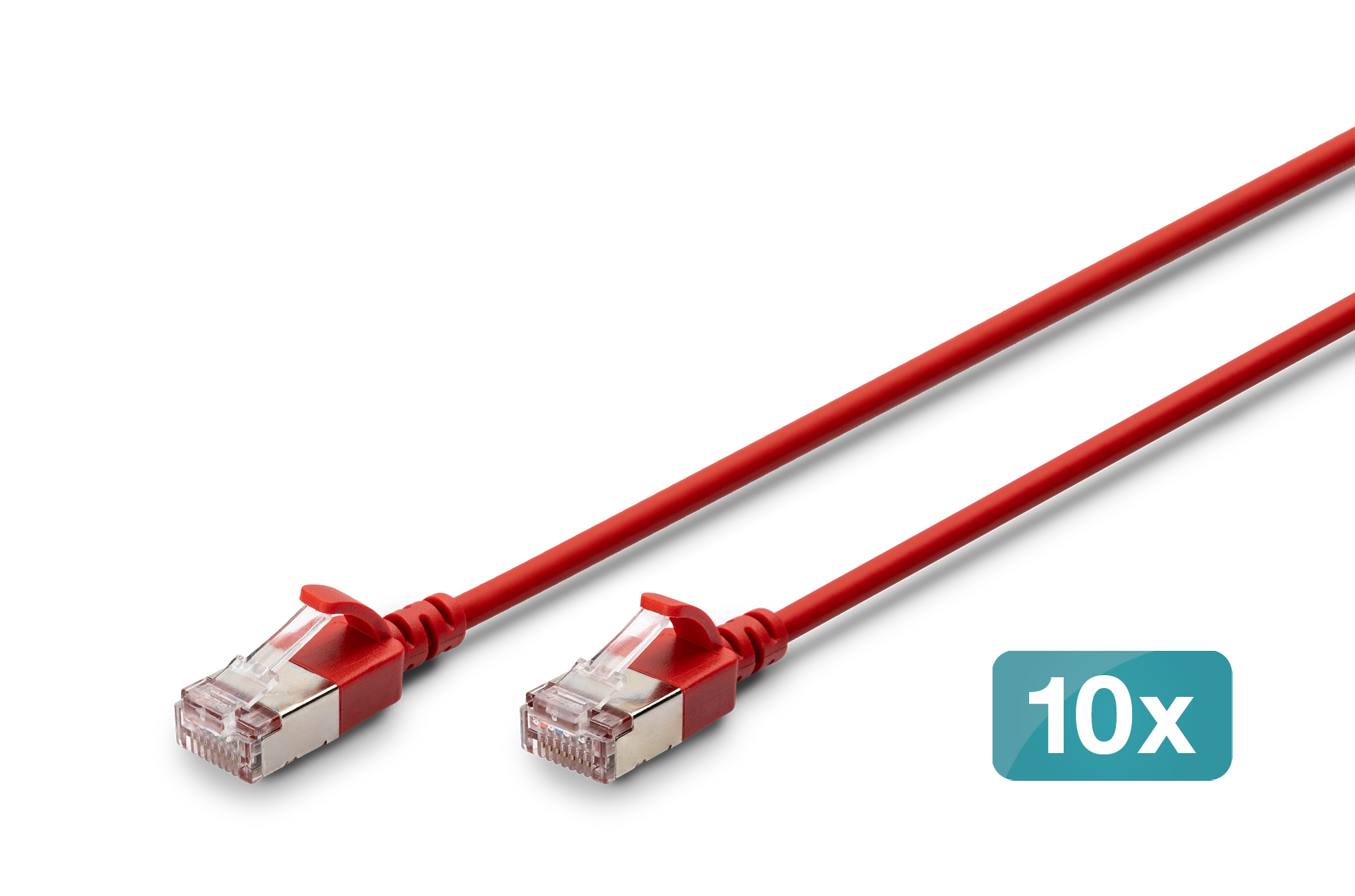 CAT 6A F-FTP Slim patchkabel, 5 m, rood, 10 stuks