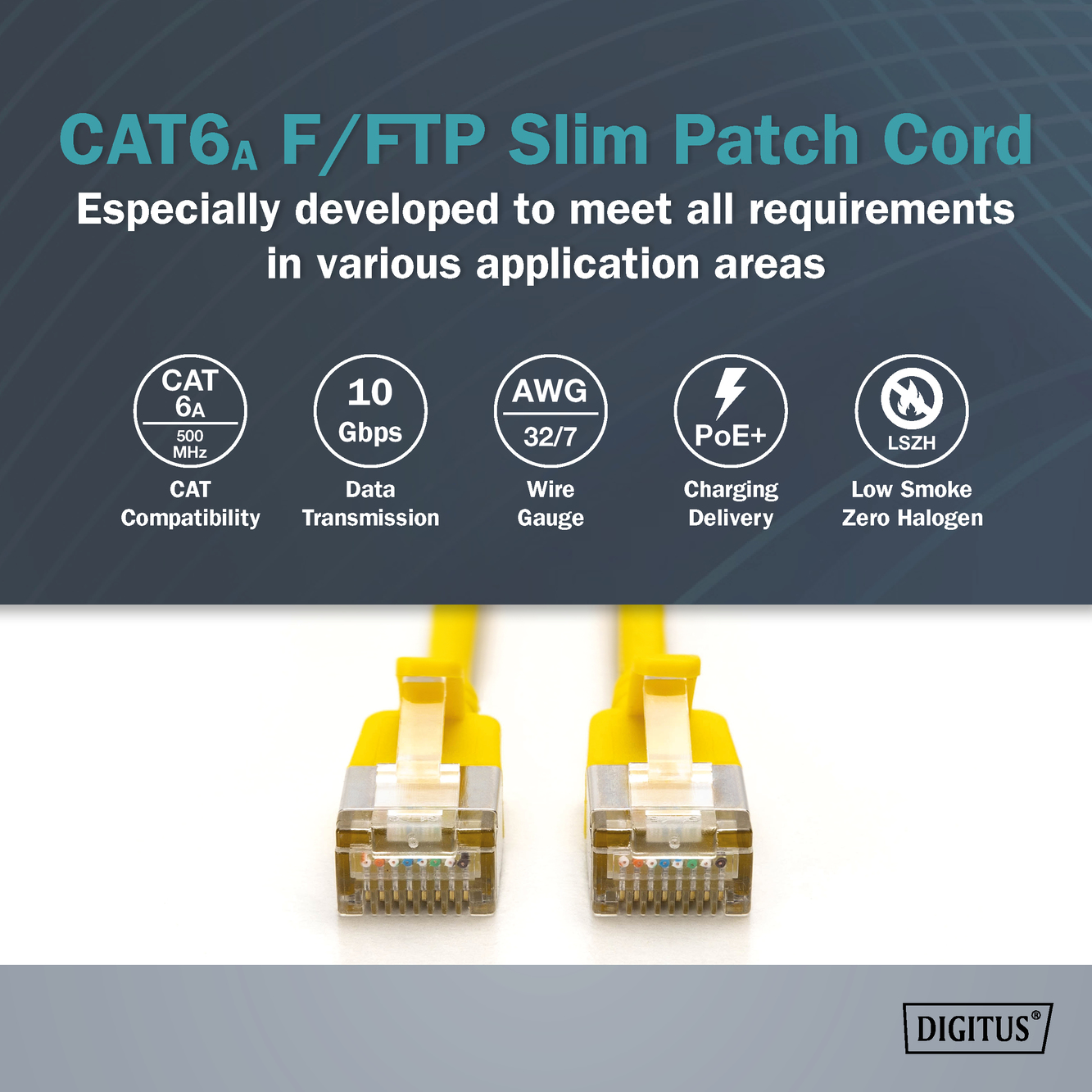CAT 6A F-FTP Slim patchkabel, 5m, geel - Afbeelding 5