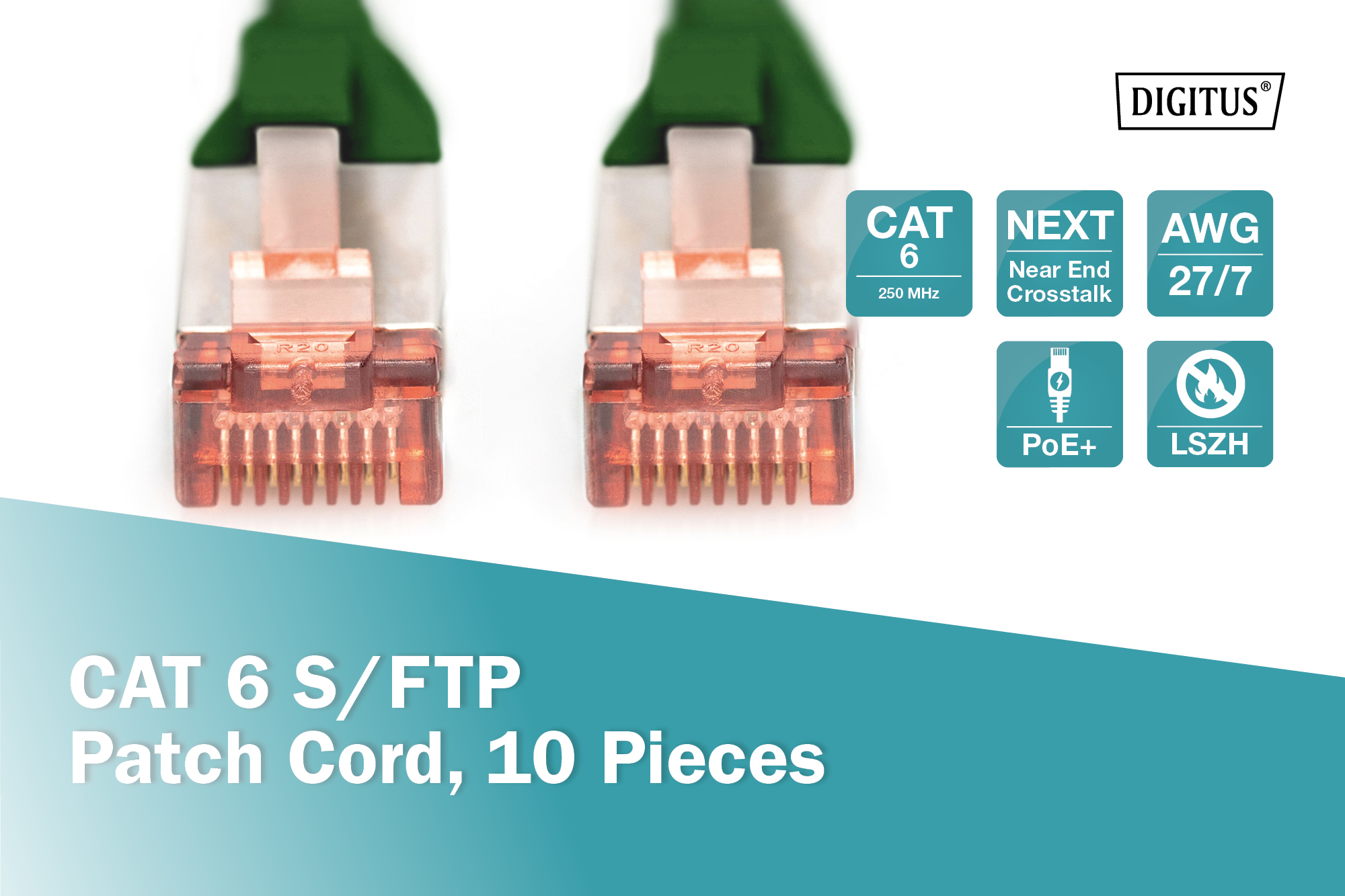 CAT 6 S/FTP-patchkabel, 0,25 m, groen, 10 stuks - Afbeelding 3