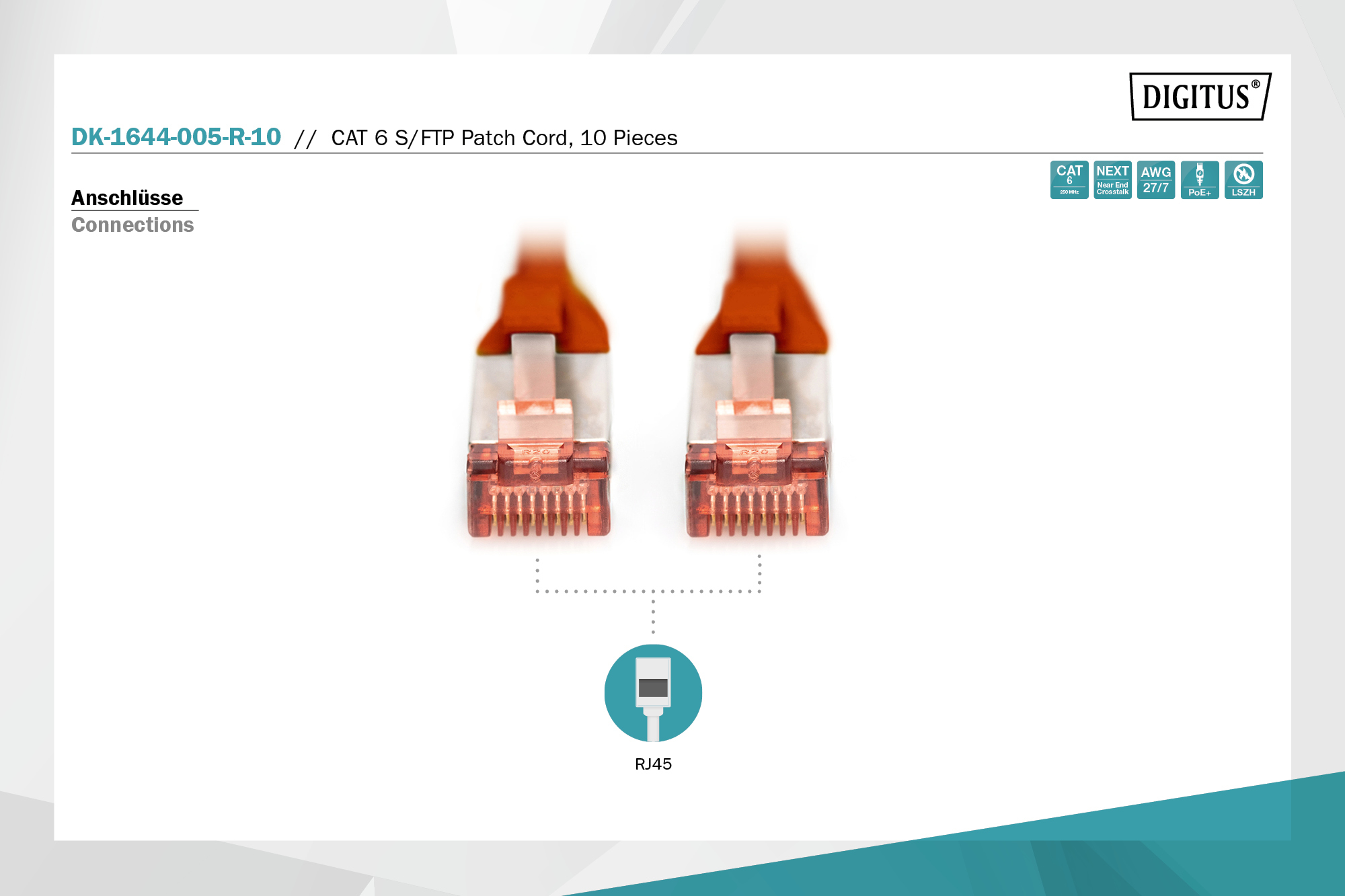 CAT 6 S/FTP-patchkabel, 0,5 m, rood, 10 stuks - Afbeelding 2