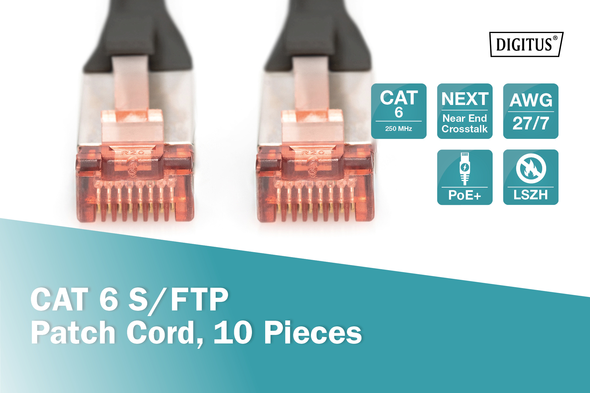 CAT 6 S/FTP-patchkabel, 1 m, zwart, 10 stuks - Afbeelding 2
