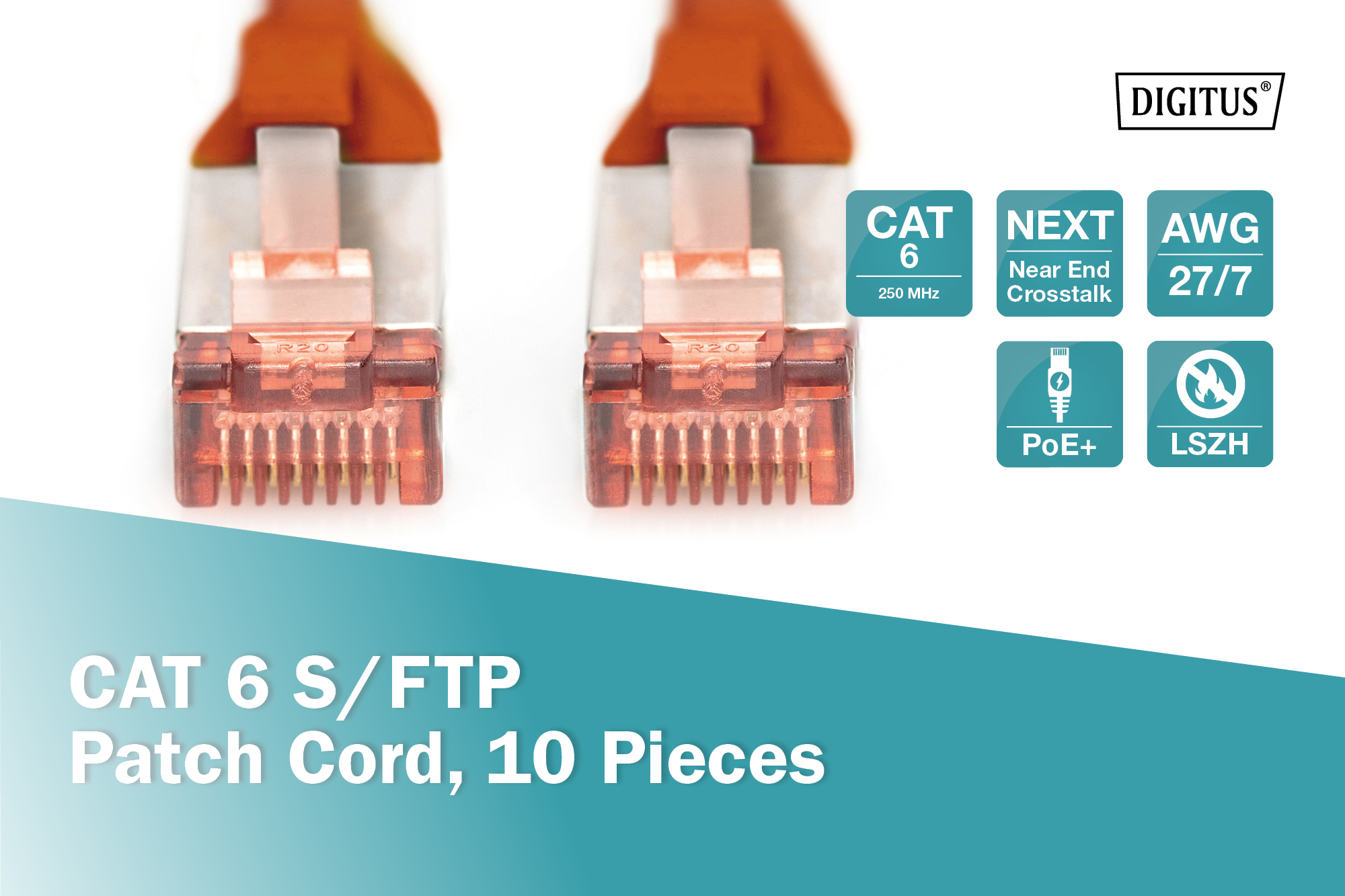 CAT 6 S/FTP-patchkabel, 1 m, rood, 10 stuks - Afbeelding 3