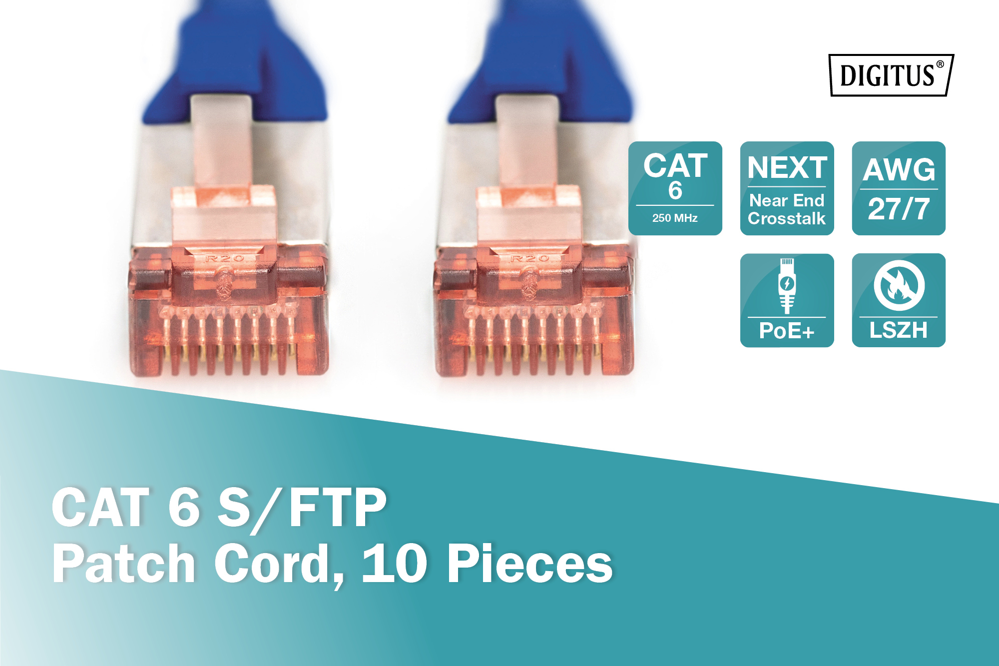 CAT 6 S/FTP-patchkabel, 3 m, blauw, 10 stuks - Afbeelding 3